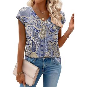 imageZeagoo Womens Tops Short Sleeve V Neck Shirts Summer Dressy Casual Business Clothes Work Blouses Fashion Clothing OutfitsMz919