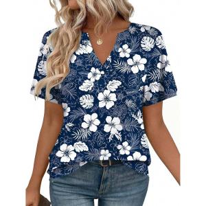 imageZeagoo Womens Tops Short Sleeve V Neck Tee Shirts Cute Dressy Casual Clothing Business Work BlouseBlue Floral Sf157