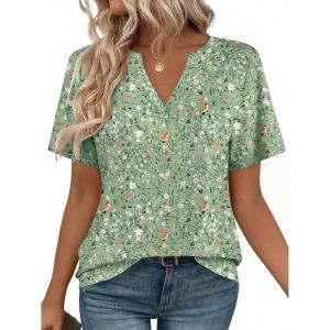 imageZeagoo Womens Tops Short Sleeve V Neck Tee Shirts Cute Dressy Casual Clothing Business Work BlouseGreen Flowers Xh534