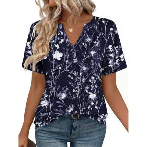 imageZeagoo Womens Tops Short Sleeve V Neck Tee Shirts Cute Dressy Casual Clothing Business Work BlouseNavy Floral Sf180