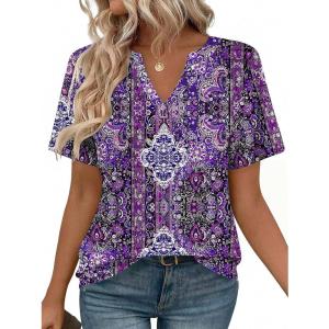 imageZeagoo Womens Tops Short Sleeve V Neck Tee Shirts Cute Dressy Casual Clothing Business Work BlousePurple Boho Mz907