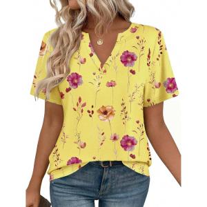 imageZeagoo Womens Tops Short Sleeve V Neck Tee Shirts Cute Dressy Casual Clothing Business Work BlouseYellow Flowers Bf351