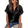 imageZeagoo Womens Satin Blouse Short Sleeve Silk Tops Button Down Shirts Business Casual OutfitsBlack