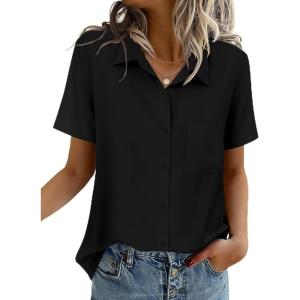 imageZeagoo Women Blouses Short Sleeve Button Down Shirts Business Casual Dressy Work Tops Summer Spring ClothesBlack