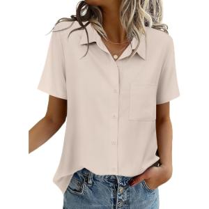 imageZeagoo Women Blouses Short Sleeve Button Down Shirts Business Casual Dressy Work Tops Summer Spring ClothesLight Khaki