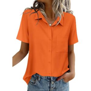 imageZeagoo Women Blouses Short Sleeve Button Down Shirts Business Casual Dressy Work Tops Summer Spring ClothesOrange