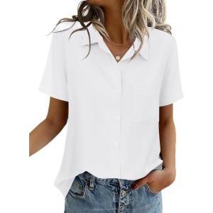 imageZeagoo Women Blouses Short Sleeve Button Down Shirts Business Casual Dressy Work Tops Summer Spring ClothesWhite