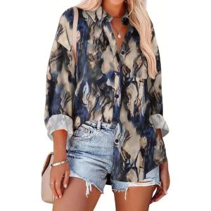 imageZeagoo Womens Button Down Shirts Oversized Long Sleeve Floral Printed Blouses Casual Work Tops Drop Shoulder Outfit ClothesAzr220
