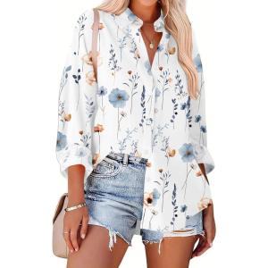 imageZeagoo Womens Button Down Shirts Oversized Long Sleeve Floral Printed Blouses Casual Work Tops Drop Shoulder Outfit ClothesBf290