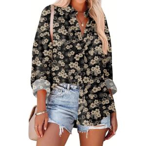 imageZeagoo Womens Button Down Shirts Oversized Long Sleeve Floral Printed Blouses Casual Work Tops Drop Shoulder Outfit ClothesSf209
