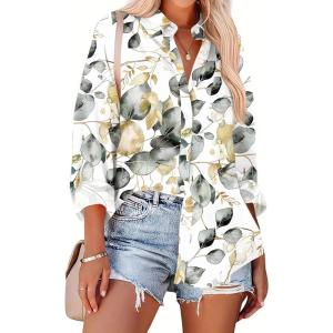 imageZeagoo Womens Button Down Shirts Oversized Long Sleeve Floral Printed Blouses Casual Work Tops Drop Shoulder Outfit ClothesSp99