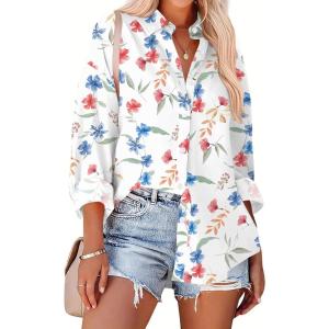 imageZeagoo Womens Button Down Shirts Oversized Long Sleeve Floral Printed Blouses Casual Work Tops Drop Shoulder Outfit ClothesWf101