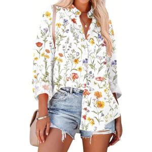 imageZeagoo Womens Button Down Shirts Oversized Long Sleeve Floral Printed Blouses Casual Work Tops Drop Shoulder Outfit ClothesXh403