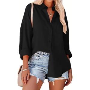 imageZeagoo Womens Button Down Shirts Oversized Long Sleeve Floral Printed Blouses Casual Work Tops Drop Shoulder Outfit ClothesZblack