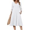 imageZeagoo Womens Dresses 34 Sleeve Summer Casual VNeck A Line Flowy Eyelet Midi Dress for Women Beach Vacation Sundress02white