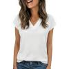 imageZeagoo Womens Tops Cap Short Sleeve Textured Blouse V Neck Summer Spring Shirts Business Casual OutfitsAwhite