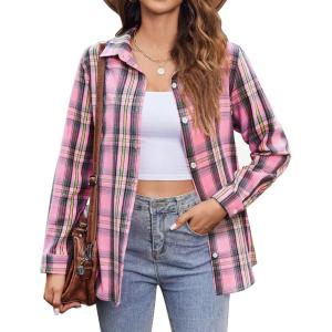 imageZeagoo Flannel Shirt Women Button Down Long Sleeve Plaid Shirts Collared Casual Work Tops S2XLGw448