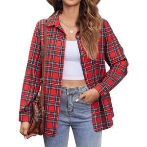imageZeagoo Flannel Shirt Women Button Down Long Sleeve Plaid Shirts Collared Casual Work Tops S2XLGz138