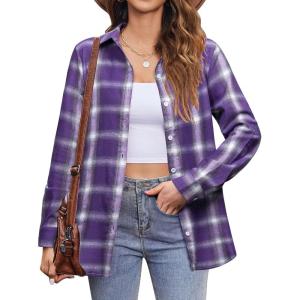 imageZeagoo Flannel Shirt Women Button Down Long Sleeve Plaid Shirts Collared Casual Work Tops S2XLGz826