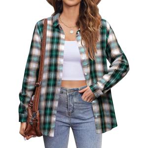 imageZeagoo Flannel Shirt Women Button Down Long Sleeve Plaid Shirts Collared Casual Work Tops S2XLGz933