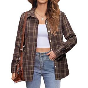 imageZeagoo Flannel Shirt Women Button Down Long Sleeve Plaid Shirts Collared Casual Work Tops S2XLGz935