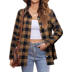 imageZeagoo Flannel Shirt Women Button Down Long Sleeve Plaid Shirts Collared Casual Work Tops S2XLGz937