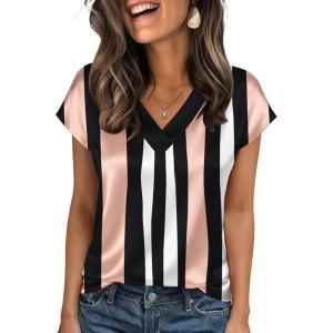 imageZeagoo Women Silk Satin Tops Cap Short Sleeve Blouse V Neck Shirts Business Casual Outfits S2XLTz291