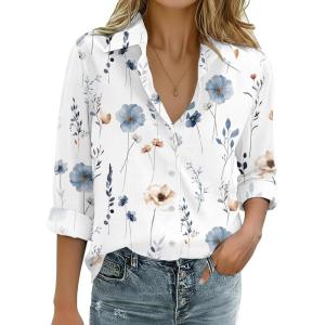 imageZeagoo Womens Cotton Linen Button Down Shirts Loose Fit Long Sleeve Collared Blouse Casual V Neck Tops Outfits S3XLBf290