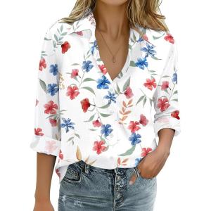 imageZeagoo Womens Cotton Linen Button Down Shirts Loose Fit Long Sleeve Collared Blouse Casual V Neck Tops Outfits S3XLWf101