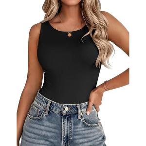 imageZeagoo Womens Double Lined Crew Neck Tank Tops Cute Summer Sleeveless Workout Tops Basic Going Out Clothes 20261black