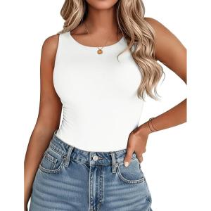 imageZeagoo Womens Double Lined Crew Neck Tank Tops Cute Summer Sleeveless Workout Tops Basic Going Out Clothes 20261white