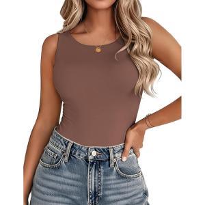 imageZeagoo Womens Double Lined Crew Neck Tank Tops Cute Summer Sleeveless Workout Tops Basic Going Out Clothes 2026Brown