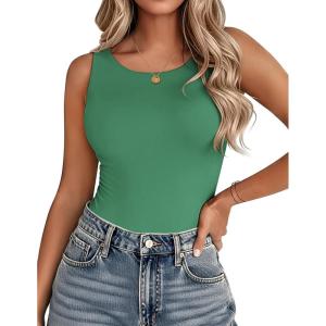 imageZeagoo Womens Double Lined Crew Neck Tank Tops Cute Summer Sleeveless Workout Tops Basic Going Out Clothes 2026Green