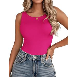 imageZeagoo Womens Double Lined Crew Neck Tank Tops Cute Summer Sleeveless Workout Tops Basic Going Out Clothes 2026Hot Pink