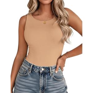imageZeagoo Womens Double Lined Crew Neck Tank Tops Cute Summer Sleeveless Workout Tops Basic Going Out Clothes 2026Khaki