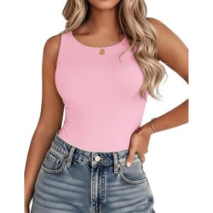 imageZeagoo Womens Double Lined Crew Neck Tank Tops Cute Summer Sleeveless Workout Tops Basic Going Out Clothes 2026Pink