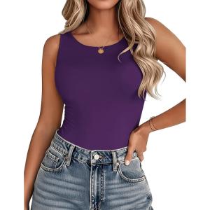 imageZeagoo Womens Double Lined Crew Neck Tank Tops Cute Summer Sleeveless Workout Tops Basic Going Out Clothes 2026Purple