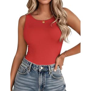 imageZeagoo Womens Double Lined Crew Neck Tank Tops Cute Summer Sleeveless Workout Tops Basic Going Out Clothes 2026Red