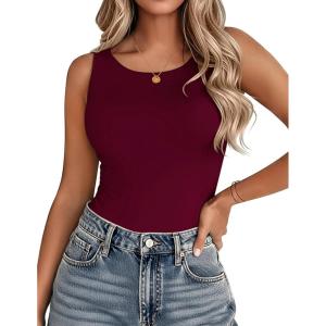 imageZeagoo Womens Double Lined Crew Neck Tank Tops Cute Summer Sleeveless Workout Tops Basic Going Out Clothes 2026Wine Red