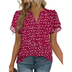 imageZeagoo Womens Dressy Casual Shirts Short Sleeve V Neck Work Blouse Business Casual Summer Chiffon TopsBerryflake