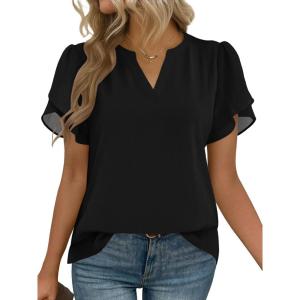 imageZeagoo Womens Dressy Casual Shirts Short Sleeve V Neck Work Blouse Business Casual Summer Chiffon TopsBlack