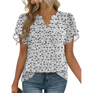 imageZeagoo Womens Dressy Casual Shirts Short Sleeve V Neck Work Blouse Business Casual Summer Chiffon TopsShadowfall