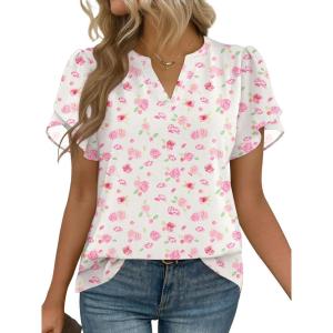 imageZeagoo Womens Dressy Casual Shirts Short Sleeve V Neck Work Blouse Business Casual Summer Chiffon TopsWhite Floral