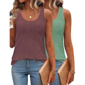imageZeagoo Womens Tank Tops Flowy Loose Fit Scoop Neck Casual Summer Tops Curvy HemWinegreen