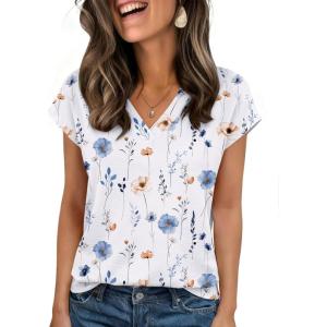 imageZeagoo Womens Tops Cap Short Sleeve Textured Blouse V Neck Summer Spring Shirts Business Casual OutfitsFloral White
