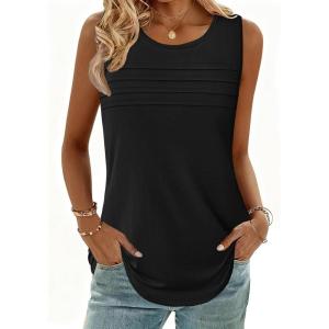 imageZeagoo Womens Tops Dressy Casual Summer Loose Fit Tank Tops Trendy Pleated Front Scoop Neck Sleeveless Tunic ShirtsBlack