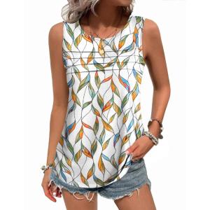 imageZeagoo Womens Tops Dressy Casual Summer Loose Fit Tank Tops Trendy Pleated Front Scoop Neck Sleeveless Tunic ShirtsColor Leaf