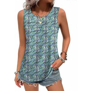 imageZeagoo Womens Tops Dressy Casual Summer Loose Fit Tank Tops Trendy Pleated Front Scoop Neck Sleeveless Tunic ShirtsFloral Blue