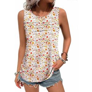 imageZeagoo Womens Tops Dressy Casual Summer Loose Fit Tank Tops Trendy Pleated Front Scoop Neck Sleeveless Tunic ShirtsFloral Red