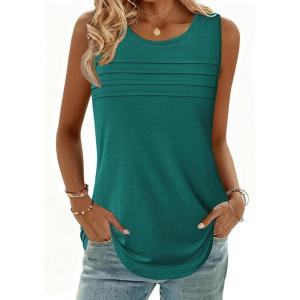 imageZeagoo Womens Tops Dressy Casual Summer Loose Fit Tank Tops Trendy Pleated Front Scoop Neck Sleeveless Tunic ShirtsPeacock Blue